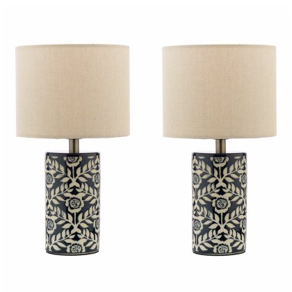 Joules - Highclere Twin Pack Table Lamp Blue Ceramic With Shade