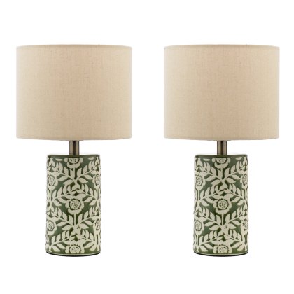 Joules - Highclere Twin Pack Table Lamp Green Ceramic With Shade