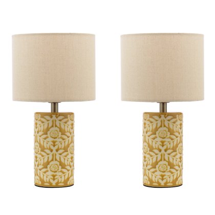 Joules - Highclere Twin Pack Table Lamp Yellow Ceramic With Shade