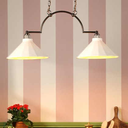 Joules - Lynton 2 Light Pendant Satin Bronze and Cream Ceramic