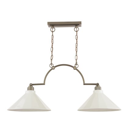 Joules - Lynton 2 Light Pendant Satin Bronze and Cream Ceramic