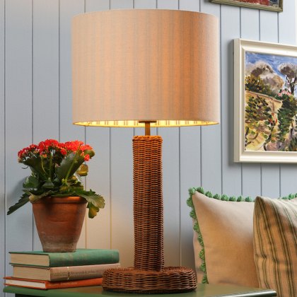 Joules - Portree Table Lamp Rattan and Satin Bronze With Shade