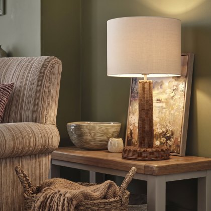 Joules - Portree Table Lamp Rattan and Satin Bronze With Shade