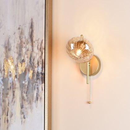 Dar - Ede Wall Light Satin Gold and Amber Glass