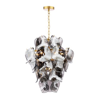 Dar Genoa - 8 Light Pendant Natural Brass and Smoked Glass