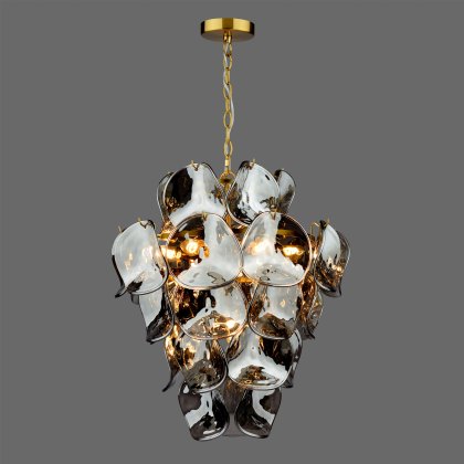 Dar Genoa - 8 Light Pendant Natural Brass and Smoked Glass