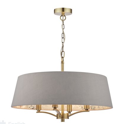 English Heritage - Birch 4 Light Shadelier Antique Brass and Taupe With Shade English Heritage - Birch 4 Light Shadelier Antique Brass and Taupe With Shade