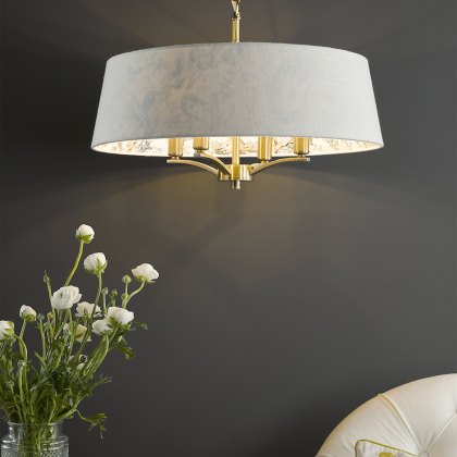 English Heritage - Delft 4 Light Shadelier Antique Brass and Ivory With Shade