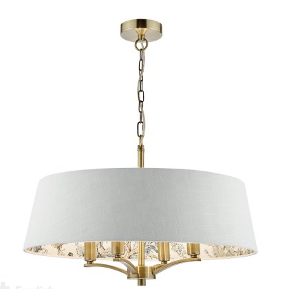English Heritage - Delft 4 Light Shadelier Antique Brass and Ivory With Shade