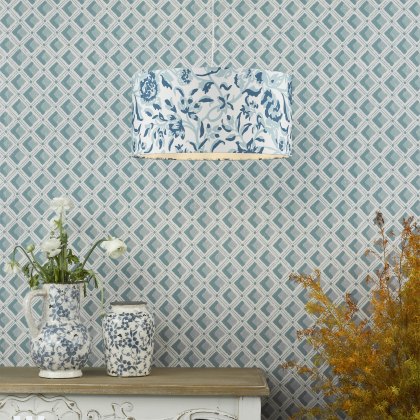 English Heritage - Down House Blue Cotton Drum Shade 40cm