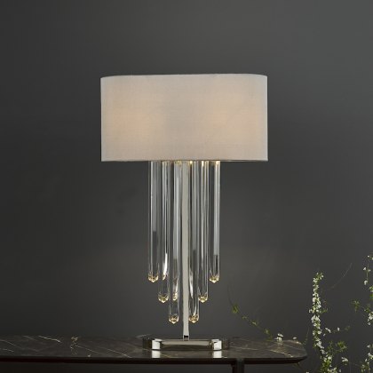 English Heritage - Eltham 2 Light Table Lamp Polished Nickel and Crystal With Shade