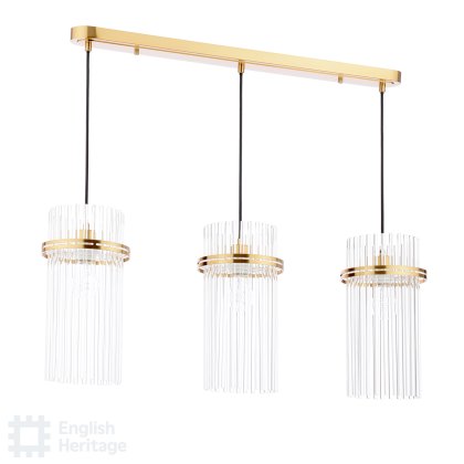 English Heritage - Eltham 3 Light Bar Pendant Antique Gold and Glass