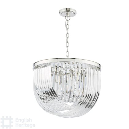 English Heritage - Eltham 4 Light Pendant Polished Nickel and Crystal