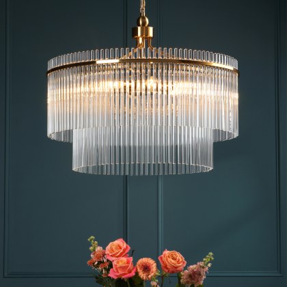 English Heritage - Eltham 6 Light Pendant Antique Gold and Glass