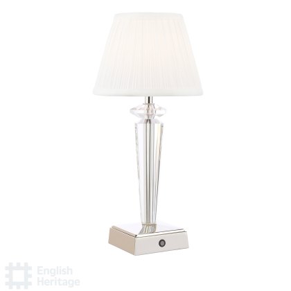 English Heritage - Eltham Rechargeable Table Lamp Crystal And Polished Nickel With Shade LED