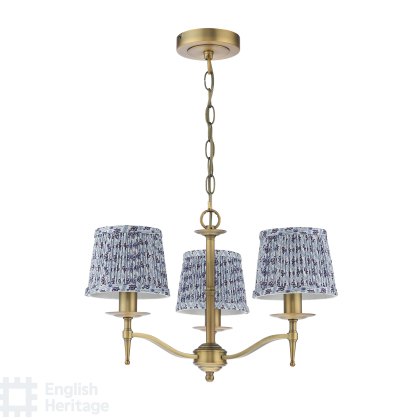 English Heritage - Marble Hill 3 Light Armed Pendant Aged Brass and Blue With Shade