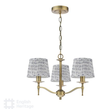 English Heritage - Marble Hill 3 Light Armed Pendant Aged Brass and Grey With Shade
