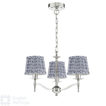 English Heritage - Marble Hill 3 Light Armed Pendant Polished Nickel With Shade