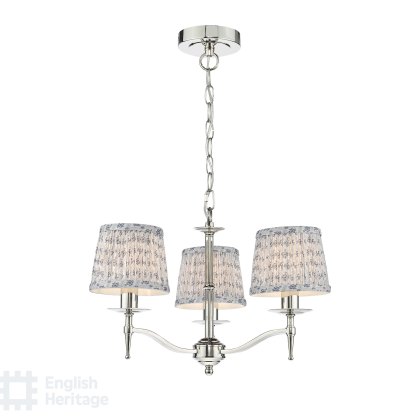 English Heritage - Marble Hill 3 Light Armed Pendant Polished Nickel With Shade