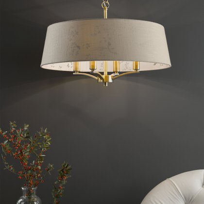 English Heritage - Marble Hill 4 Light Shadelier Antique Brass and Taupe With Shade