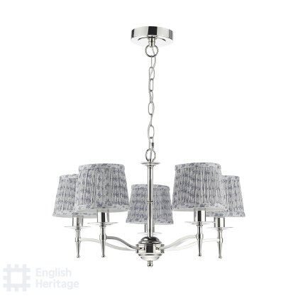 English Heritage - Marble Hill 5 Light Armed Pendant Polished Nickel With Shade