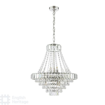 English Heritage - Osborne House 12 Light Chandelier Polished Nickel and Crystal