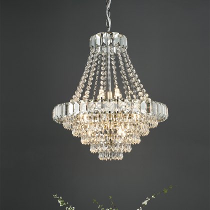 English Heritage - Osborne House 12 Light Chandelier Polished Nickel and Crystal