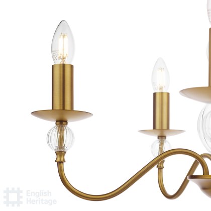 English Heritage - Wrest Park 5 Light Armed Pendant Aged Brass and Ribbed Glass English Heritage - Wrest Park 5 Light Armed Pendant Aged Brass and Ribbed Glass