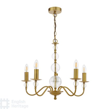 English Heritage - Wrest Park 5 Light Armed Pendant Aged Brass and Ribbed Glass English Heritage - Wrest Park 5 Light Armed Pendant Aged Brass and Ribbed Glass