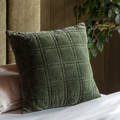 Cushions - Cotton Velvet Quilted Cushion Olive