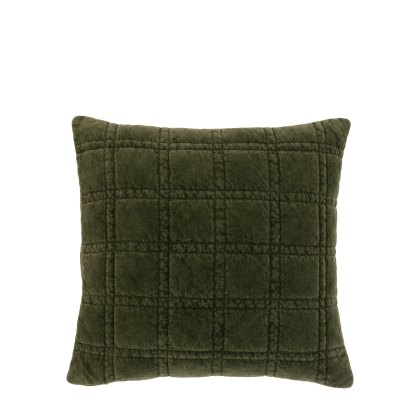 Cushions - Cotton Velvet Quilted Cushion Olive