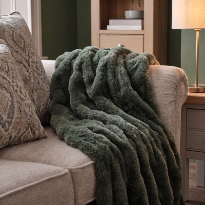Throws - Marshmallow Rabbit Faux Fur Olive Throws - Marshmallow Rabbit Faux Fur Olive