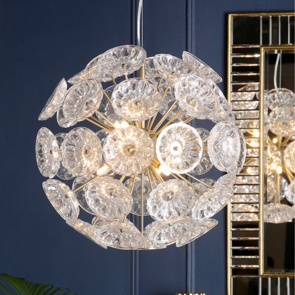 Laura Ashley - Elwick 6 Light Pendant Textured Glass Antique Brass