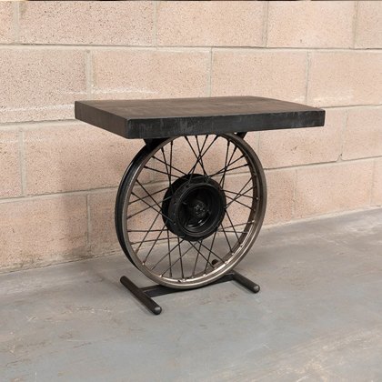 Retro Wheel Side Table (Black/Antique Silver)