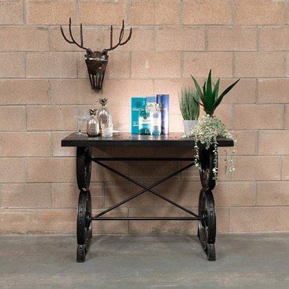 Retro - Console Wheel Coffee Table (Black/Antique Silver)