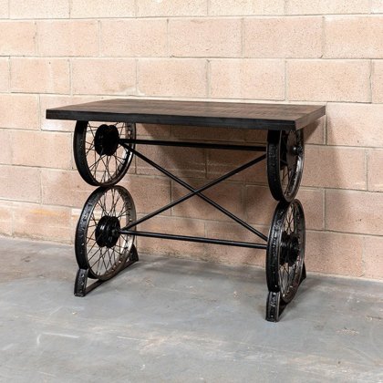 Retro - Console Wheel Coffee Table (Black/Antique Silver)