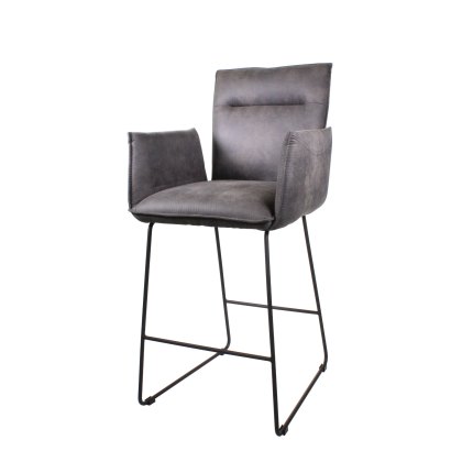 Moonstone - Bar Stool with Arms (Grey Fabric)