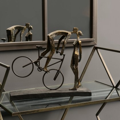 Luxurious Glamour - Antique Bronze Kissing Couple On Bike Sculpture