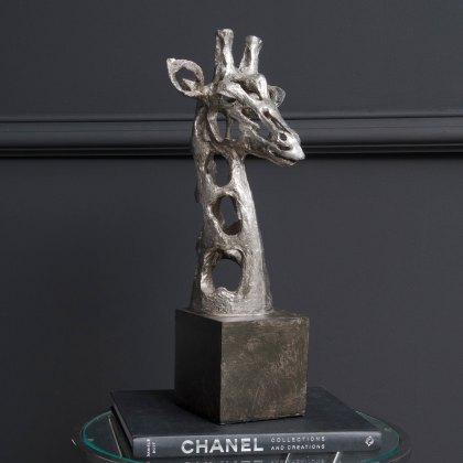 Midnight Mayfair - Abstract Giraffe Head Sculpture in Silver Resin