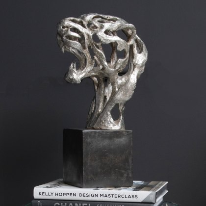 Midnight Mayfair - Abstract Tiger Head Sculpture in Silver Resin