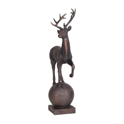 Calm Neutral - Six Pointer Stag on Decorative Ball Resin Sculpture