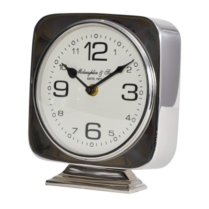 Midnight Mayfair - Vickery Silver Nickel Square Mantel Clock on Stand