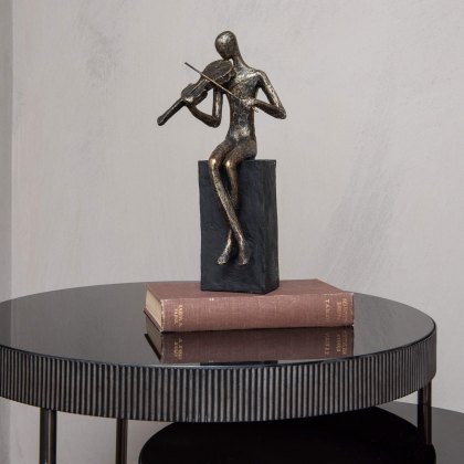 Calm Neutral - Antique Bronze Vanessa Violinist on Block Sculpture