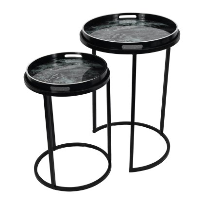 Midnight Mayfair - Monochrome Swirl Set of 2 Side Tray Tables