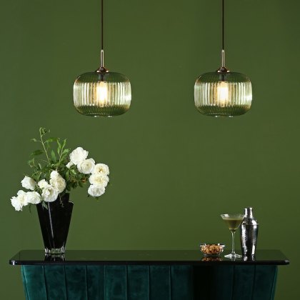 Dar - Demarius 1 Light Pendant Green Glass Bronze Detail