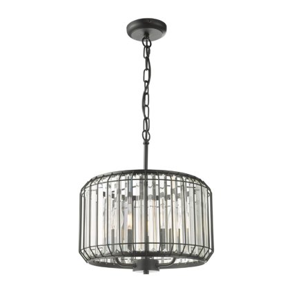 Dar - Naeva 3 Light Pendant (Satin Black Crystal)