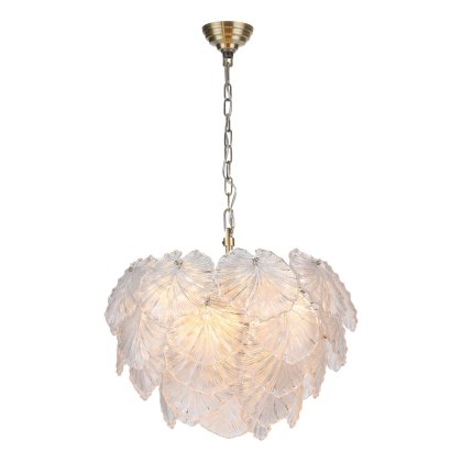 Dar - Courtney 10 Light Pendant Textured Glass and Antique Brass
