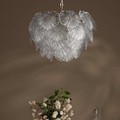 Dar - Courtney 10 Light Pendant Textured Glass and Antique Brass