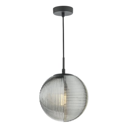 Dar - Evander Single Pendant Matt Black and Smoked Glass