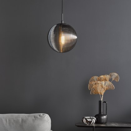 Dar - Evander Single Pendant Matt Black and Smoked Glass